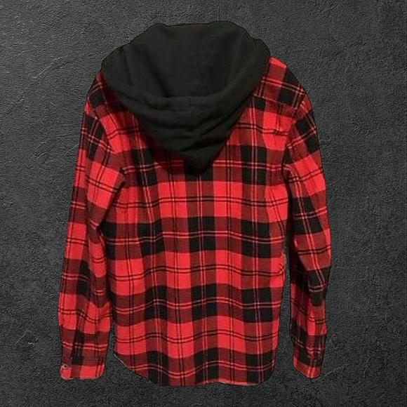 Original Use XS Red/Black Plaid Button-Up Long-Sleeved Jacket & Removable Hoodie - Picture 2 of 6